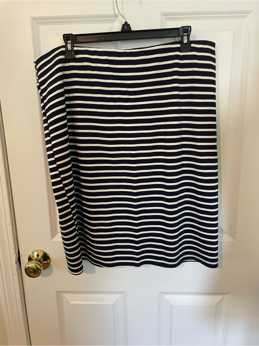 Ann Taylor Factory Navy and White Striped Midi Skirt